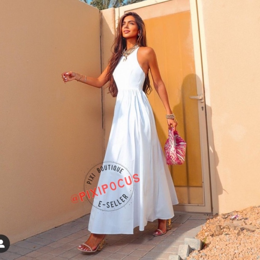 ZARA Voluminous Poplin Halter Dress White